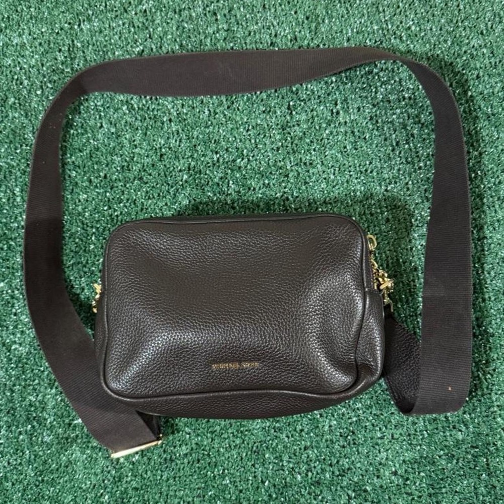 Michael Kors Black Pebbled Leather Double-Zip Crossbody Bag Gold Hardware